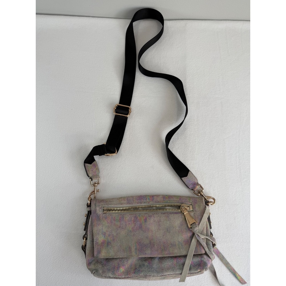Aimee Kestenberg Crossbody Bag Women Gray Iridescent Suede Luxury Boho Festival
